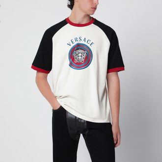 Versace T-shirt con stampa Medusa in cotone bianca/nera