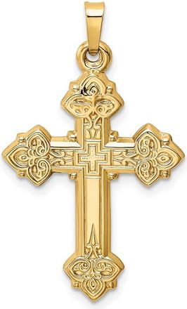 Diamond2Deal 14k Yellow Gold Budded Hollow Cross Pendant