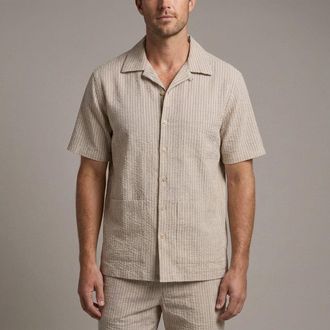 Surfside Supply Co. Nate Crinkle Stripe Cabana Shirt in Chinchilla at Nordstrom, Size X-Large