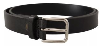 Dolce & Gabbana Calf Leather Silver Tone Black Metal Buckle Mens Belt