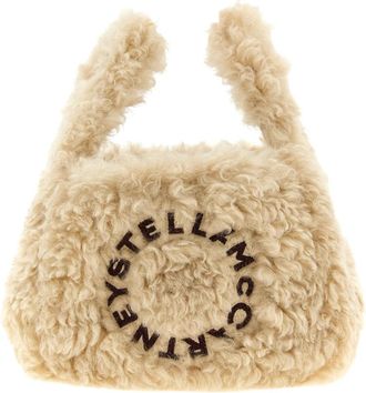 Stella McCartney Schoudertas van shearling met logo - Dames - Handtassen - Beige - ONE Size - Wol - Tassen