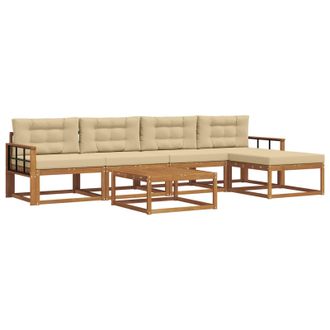 vidaXL Conjunto De Sof&aacute;s De Exterior Con Coj&iacute;n 6 Pcs Natural Y Beige Vidaxl