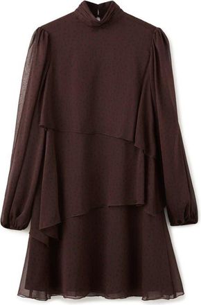 Mango Dot Ruffle Long Sleeve Minidress in Brown at Nordstrom, Size 10