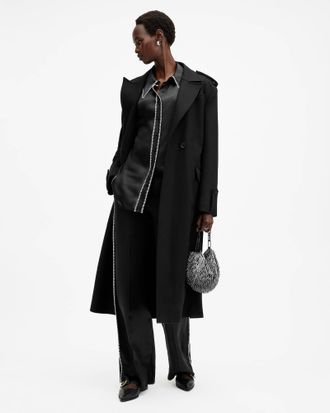 AllSaints Viscose/Silk Charli Silk Blend Wide Leg Trousers, Size: UK 6/US 2