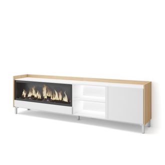 Skraut Home Skraut Home - Mueble Tv, Televisi&oacute;n, Muebles De Sal&oacute;n, Almacenaje, 212x35x61cm, Para Tv Hasta 80, Chimenea El&eacute;ctrica Xxl, Dise&ntilde;o Industrial, Led, Esti
