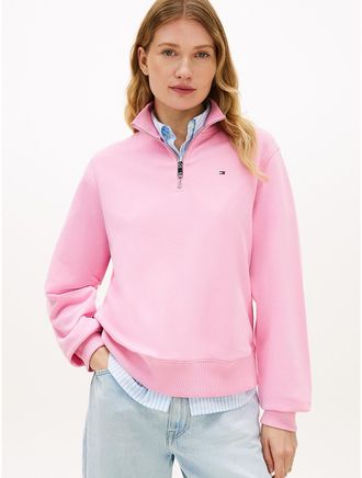 Tommy Hilfiger Womens Brushed-Back Quarter-Zip Sweatshirt - Pink - XL
