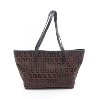 Fendi Black Brown Canvas Leather Tote Bag (Pre-Owned)