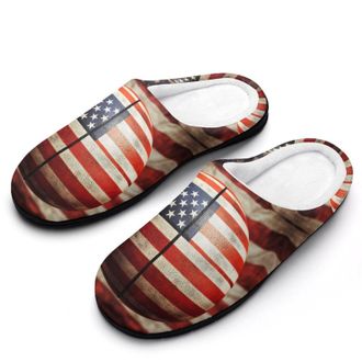 Generic USA Flag Basketball Womens Slippers Warm House Slippers Indoor House Shoes with Anti-Skid Rubber Sole