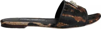 Dolce & Gabbana Brown Leopard Logo Slides Flats Sandals Womens Shoes (Pre-Owned)
