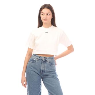 Off-white Womens Off White Stamp Ribbed Cropped T-Shirt in Black - Black & Silver - Size 6 UK