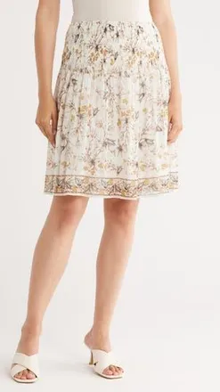 Max Studio Floral Pleated Pull-On Skirt in Ecru/Slate Pressed Lily at Nordstrom Rack, Size X-Small