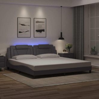 vidaXL Vidaxl - Estructura Cama Con Luces Led Cuero Sint&eacute;tico Gris 200x200 Cm
