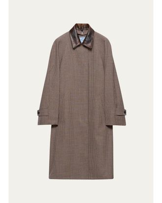 Prada Plaid Wool-Leather Belted Coat