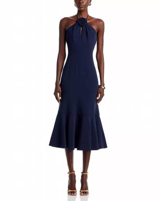 Cinq &agrave; Sept Crepe Flower Jennie Midi Dress In Navy