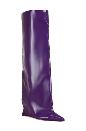 Azalea Wang Kenya Wide Shaft Wedge Boot in Purple at Nordstrom, Size 8.5