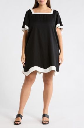 Sugarlips Gizelle Scallop Shift Minidress in Black at Nordstrom, Size 3X