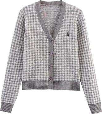 Generic Womens Plaid Cardigan Jacket Fall Winter Long Sleeve V-Neck Casual Single Breasted Sweater Gray