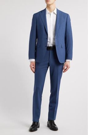 Canali Capri Trim Fit Solid Blue Impeccabile Super 130s Wool Suit in Med Blue at Nordstrom Rack, Size 44 Us / 56 Eu Long