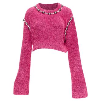 Area pink cotton fluffy knit dome stud extra long sleeve sweater XS
