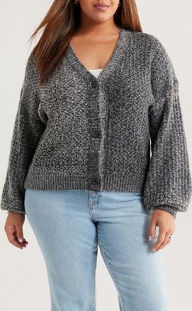Treasure & Bond Textured V-Neck Cardigan in Grey Black Combo at Nordstrom, Size 1X