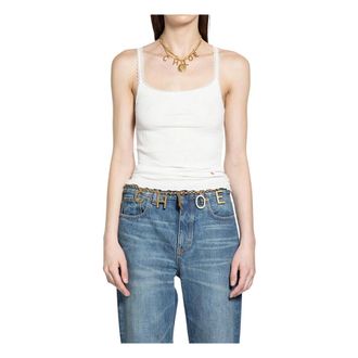 Chloé Sleeveless Tops, female, White, Size: XS Lace-Trimmed Ribbed Tank Top