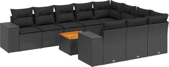 vidaXL Set De Sof&aacute;s De Jard&iacute;n 11 Pzas Y Cojines Rat&aacute;n Sint&eacute;tico Negro Vidaxl
