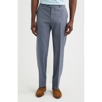 Berle Luxury Performance Flat Front Multiscreen Check Dress Pants in Blue at Nordstrom, Size 40