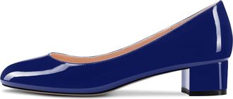 Castamere Chunky Block Low Kitten Heel Round Close Toe Pumps Court Shoe Slip-on Cute Classic Dress Shoes Navy Blue Patent 10 UK
