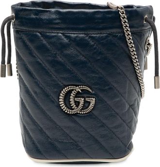 Gucci Pre-owned Gucci Mini GG Marmont Matelasse Diagonal Leather Torchon Bucket Bag Ladies 573817 525040