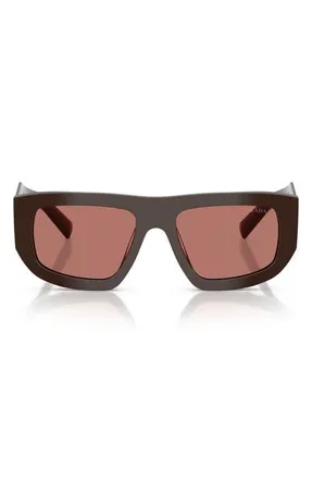 Prada 53mm Irregular Shield Sunglasses in Cigar /Bordeaux at Nordstrom