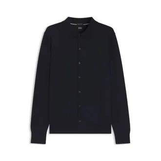 BOSS Virgin wool cardigan with a polo collar