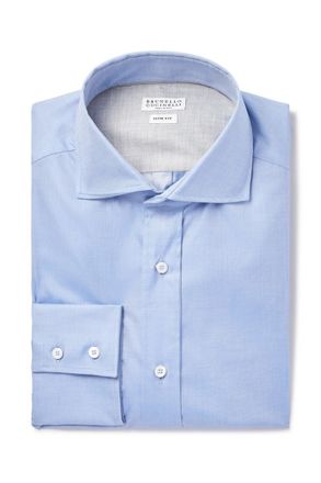 Brunello Cucinelli Slim-Fit Cutaway-Collar Cotton-Twill Shirt