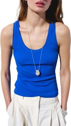 Mango Stretch Cotton Scoop Neck Tank in Blue at Nordstrom, Size X-Small