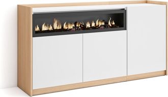 Skraut Home Skraut Home - Aparadores Para Sal&oacute;n, 156x37x80cm, 3 Puertas, Chimenea El&eacute;ctrica, Blanco Y Roble Soft