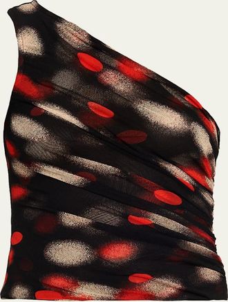 Diane Von F&uuml;rstenberg Athena Ruched One-Shoulder Mesh Top