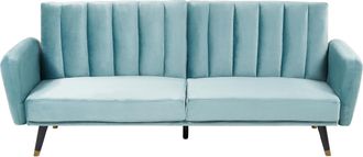 Beliani Sof&aacute; Cama 3 Plazas De Terciopelo Azul Claro Negro Convertible Vimmerby