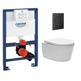 GROHE Pack Bastidor Rapid Sl + Taza Sat Sin Brida, Fijaciones Invisibles + Tapa Negro Mate (rapidsl082-satrimless-kf0) - Grohe