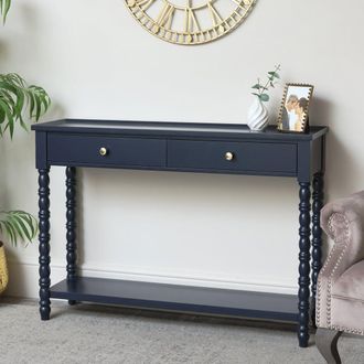 Melody Maison Navy Blue Bobble 2 Drawer Console Table 110cm X 78cm in Dark Blue | Size: 110 cm X 78 cm