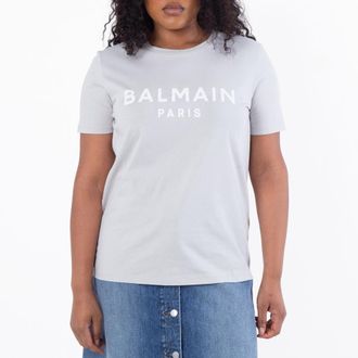 Balmain Womens Logo Print Cotton Tee, Size Large