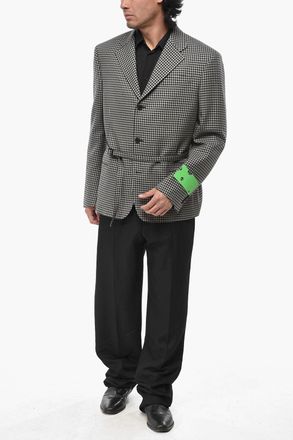 Off-white SEASONAL Blazer in Lana Vergine TAG BUCKLE con Motivo Pied de Poule Off-White