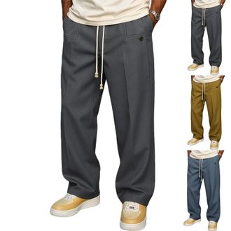 Generic Baggy Sweatpants for Men Solid Color Button-Down Comfortable Straight-Leg Drawstring Casual Pants Wide Leg Sweatpants (Gray,L)