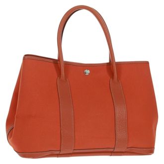 Herm&egrave;s Garden Party Tote Toile And Leather Orange Canvas Handbag (Pre-Owned)