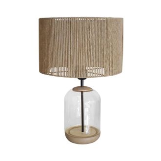 Tosel Lampe madera,vidrio Alt.50cm transparente e Pantalla: ficelle beige