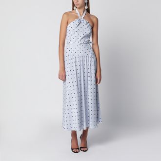 Alessandra Rich Abito midi azzurro a pois in seta