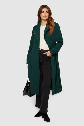 Wallis Double Crepe Wrap Belted Coat in Green at Nordstrom, Size 18