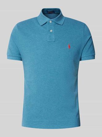 Polo Ralph Lauren Slim Fit Poloshirt mit Label-Stitching in Marine, Gr&ouml;&szlig;e XL