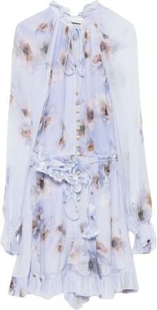Zimmermann Short Dresses, female, Multicolor, Size: L Floral Print Ruffled Hem Dress