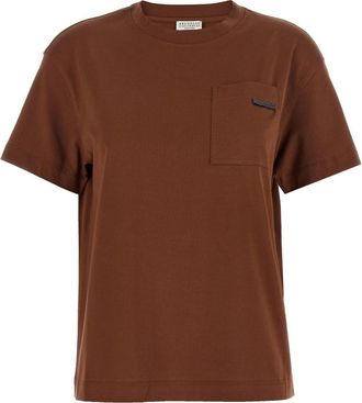 Brunello Cucinelli Brown Solid Crew Neck T-Shirt