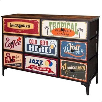 OEM Comoda - Activo - Vintage - 8 Cajones - 103x30x77 Cm - Metal Negro