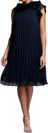 Joseph Ribkoff Chiffon Pleated A-Line Cocktail Dress In Midnight Blue